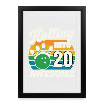 Bowling 20th Birthday Celebration Graphic - Framed poster (27 × 37 cm) - black - Front