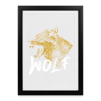 Design d'Illustration de Loup en Or - Affiche encadrée (27 × 37 cm) - noir - Devant
