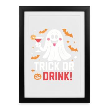 Trick or Drink ! Cocktail fantôme drôle d’Halloween - Affiche encadrée (27 × 37 cm) - noir - Devant