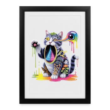 Psychedelic Cat Surreal Art Design - Framed poster (27 × 37 cm) - black - Front