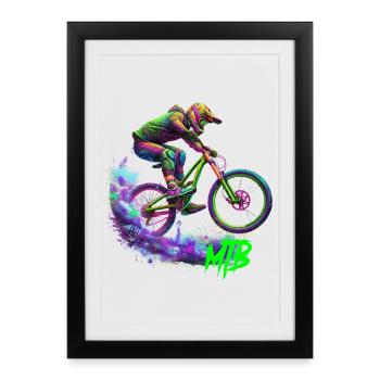 Neon MTB biker - Framed poster (27 × 37 cm) - black - Front