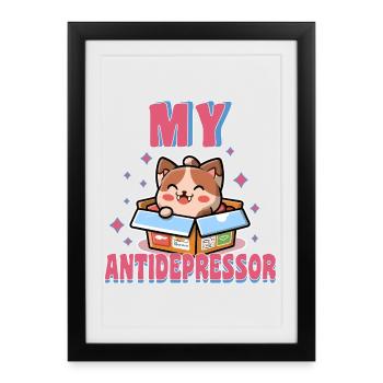 Chaton Joie Anti Depression Humour Animal - Affiche encadrée (27 × 37 cm) - noir - Devant
