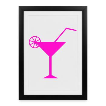 Illustration de cocktail rose fluo - Affiche encadrée (27 × 37 cm) - noir - Devant