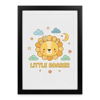 Lion mignon avec design de nuage et de lune - Affiche encadrée (27 × 37 cm) - noir - Devant