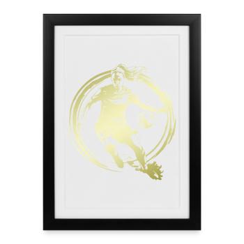 Fussballerin Fussball Spielerin Silhouette - Gerahmtes Poster (27 × 37 cm) - Schwarz - Vorne
