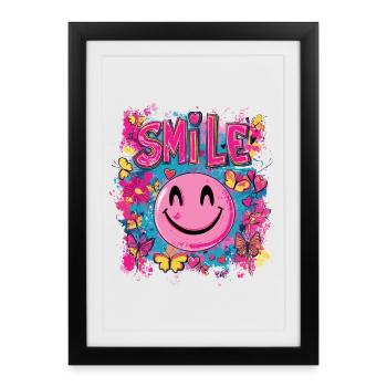 Sourire toute la journée - coeur papillon - Affiche encadrée (27 × 37 cm) - noir - Devant