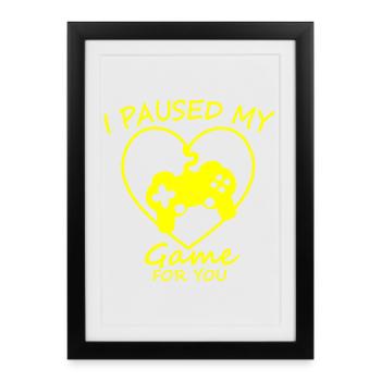 Pause jeu pour toi cœur neon - Affiche encadrée (27 × 37 cm) - noir - Devant