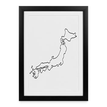 Contour du Japon - Conception de carte minimaliste - Affiche encadrée (27 × 37 cm) - noir - Devant