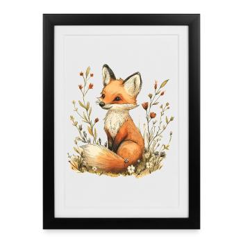Fox with flowers - Framed poster (27 × 37 cm) - black - Front