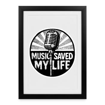 La musique m’a sauvé la vie T-shirt rétro tri-mélangé - Affiche encadrée (27 × 37 cm) - noir - Devant