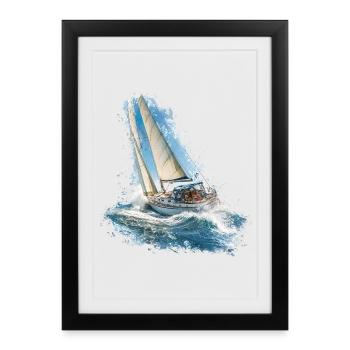 Sailboat in the sound of the waves - Framed poster (27 × 37 cm) - black - Front