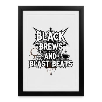 Black Brews and Blast Beats - Framed poster (27 × 37 cm) - black - Front