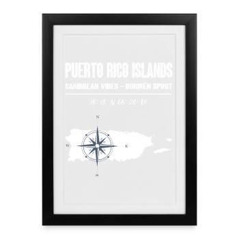 Puerto Rico Island Compass Coordinates - Framed poster (27 × 37 cm) - black - Front