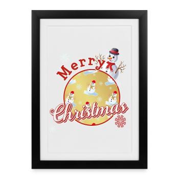 Joyeux Noël Anglais avec Bonhommes de Neige - Affiche encadrée (27 × 37 cm) - noir - Devant