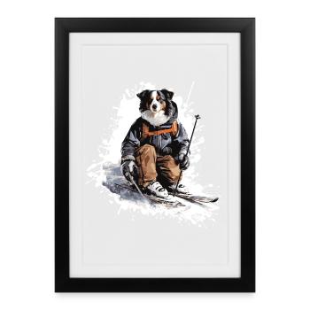 Border Collie Dog Ski Skiing - Framed poster (27 × 37 cm) - black - Front
