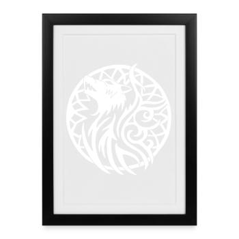 Loup viking blanc et talisman de chance - Affiche encadrée (27 × 37 cm) - noir - Devant