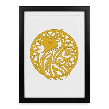 Loup viking doré et talisman de chance - Affiche encadrée (27 × 37 cm) - noir - Devant