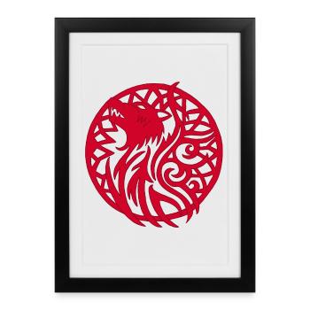 Loup viking rouge et talisman de chance - Affiche encadrée (27 × 37 cm) - noir - Devant