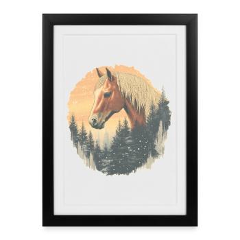 Cheval Hiver - Affiche encadrée (27 × 37 cm) - noir - Devant