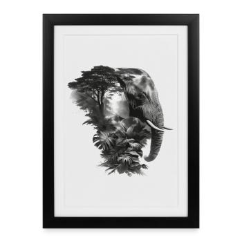 Éléphant Jungle Silhouette Double - Affiche encadrée (27 × 37 cm) - noir - Devant