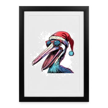 Pélican oiseau Noël drôle - Affiche encadrée (27 × 37 cm) - noir - Devant