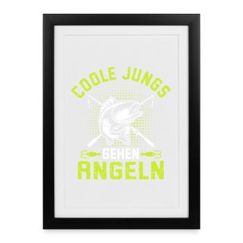 Cool Boys Go Fishing Kids Boy Angel - Framed poster (27 × 37 cm) - black - Front