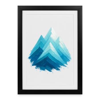 Blue Snowy Peaks Watercolor Freeride Skiing - Framed poster (27 × 37 cm) - black - Front