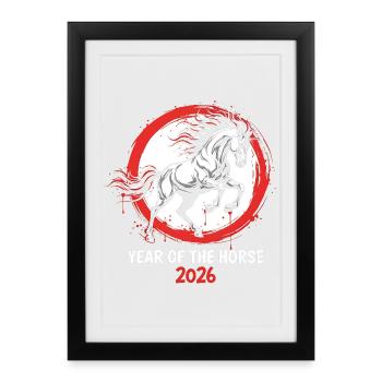 Année du Cheval 2026 Nouvel An chinois - Affiche encadrée (27 × 37 cm) - noir - Devant