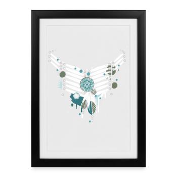 Boho Feather Necklace in Turquoise and White - Framed poster (27 × 37 cm) - black - Front