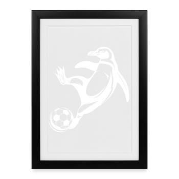Penguin Soccer Player Silhouette Soccer Goal Kick - Framed poster (27 × 37 cm) - black - Front