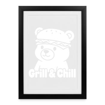 Bear with Burger Hat - Framed poster (27 × 37 cm) - black - Front