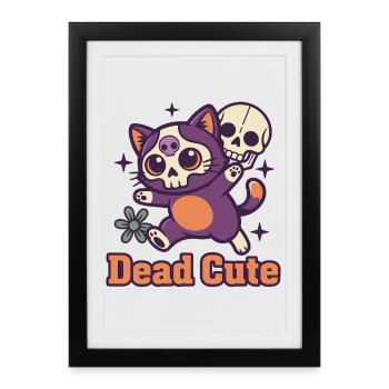 Squelette de chat mort mignon - Affiche encadrée (27 × 37 cm) - noir - Devant