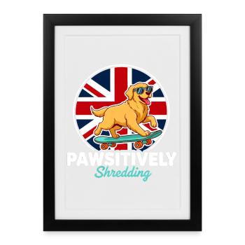 Pawsitively Shredding UK Dog Skateboarder - Affiche encadrée (27 × 37 cm) - noir - Devant