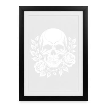Crâne avec couronne de fleurs - Affiche encadrée (27 × 37 cm) - noir - Devant