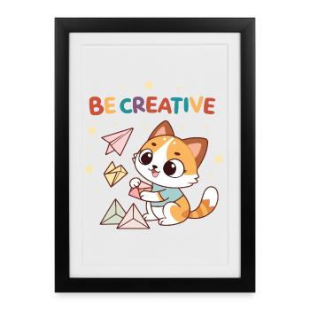 Chaton Créatif et Avions en Papier - Affiche encadrée (27 × 37 cm) - noir - Devant