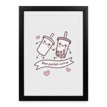 Parfait Mélange Bubble Tea Kawaii - Affiche encadrée (27 × 37 cm) - noir - Devant
