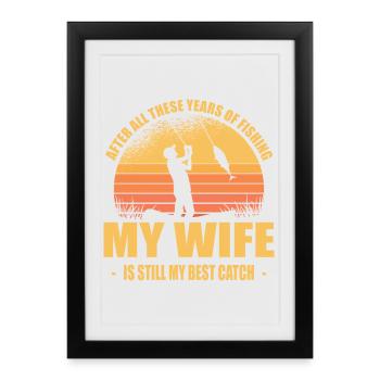 Épouse et tenue de pêcheur drôle de pêcheur - Affiche encadrée (27 × 37 cm) - noir - Devant