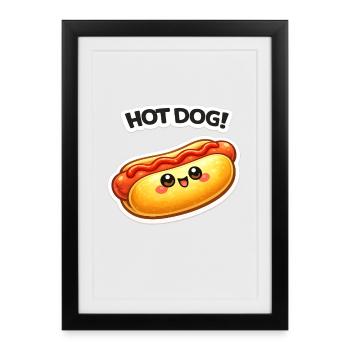 Motif d’autocollants de hot-dog Kawaii - Affiche encadrée (27 × 37 cm) - noir - Devant