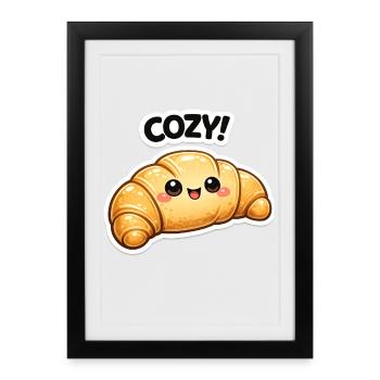 Croissant douillet Kawaii - Affiche encadrée (27 × 37 cm) - noir - Devant