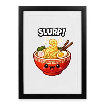 Bol Souriant de Ramen Kawaii - Affiche encadrée (27 × 37 cm) - noir - Devant