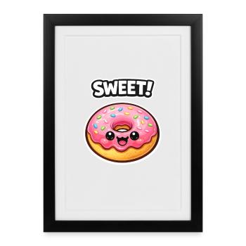Kawaii Donut Rosa Zuckerguss - Gerahmtes Poster (27 × 37 cm) - Schwarz - Vorne