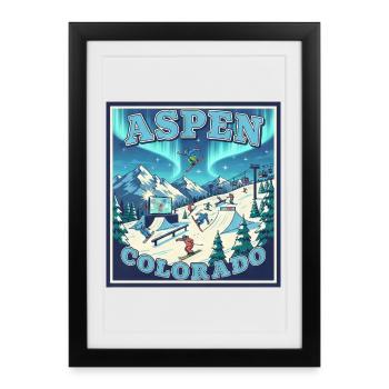 Aspen Colorado Sports d’hiver Ski Snowboard Winterurl - Affiche encadrée (27 × 37 cm) - noir - Devant