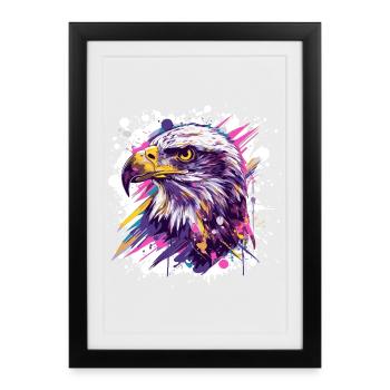 Art de tête d’aigle en explosion en couleur - Affiche encadrée (27 × 37 cm) - noir - Devant