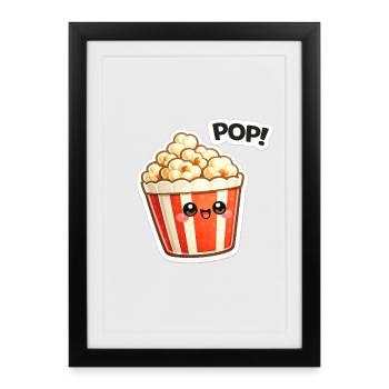 Motif de sourire popcorn Kawaii - Affiche encadrée (27 × 37 cm) - noir - Devant