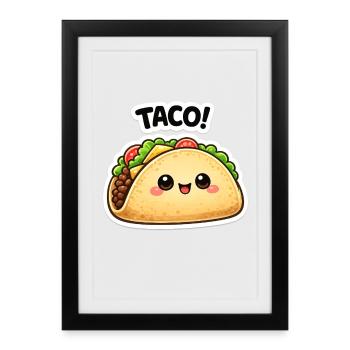 Taco kawaï avec un joli visage - Affiche encadrée (27 × 37 cm) - noir - Devant