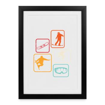 Snowboard rétro Snowboard Ski - Affiche encadrée (27 × 37 cm) - noir - Devant