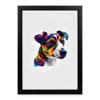 Chien Portrait Chien Éclaboussure - Affiche encadrée (27 × 37 cm) - noir - Devant