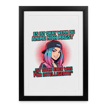 Anime pour l’Intelligent – Design Otaku Drôle - Affiche encadrée (27 × 37 cm) - noir - Devant