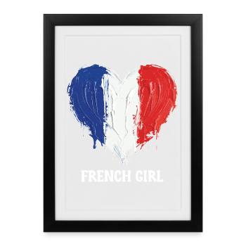 Football de football féminin de cœur français - Affiche encadrée (27 × 37 cm) - noir - Devant