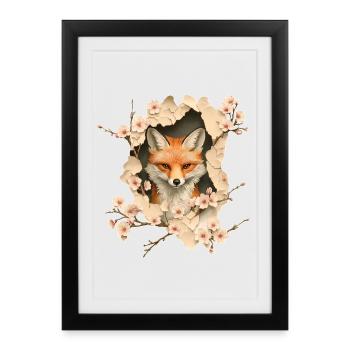 Renard aux cerisiers en fleurs - Affiche encadrée (27 × 37 cm) - noir - Devant